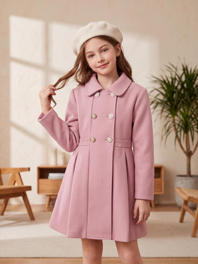 Girls Dress Coat Double Breasted Wool Peacoat Fall Winter Outerwear