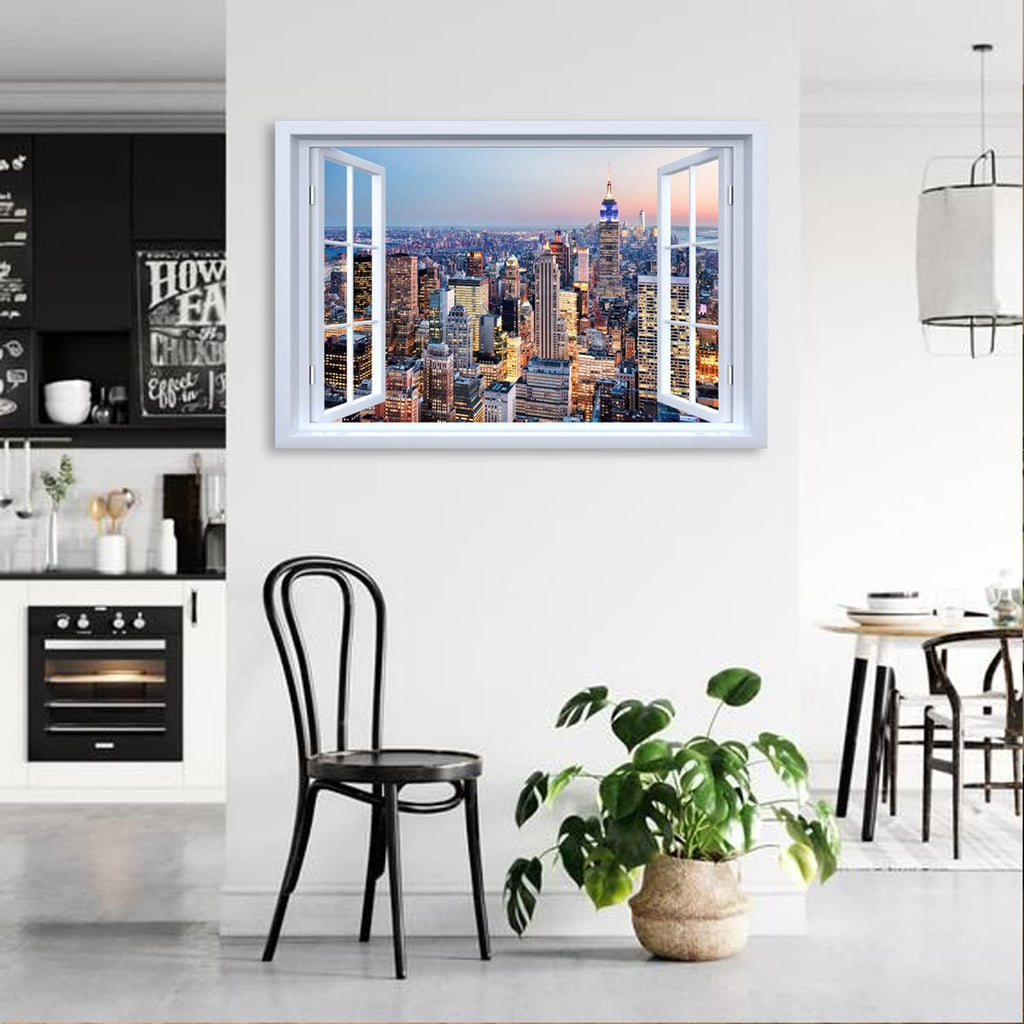 New York City Wall Art Sunset NYC Skyline Canvas Wall Decor | Window View Manhattan Landscape Prints Pictures