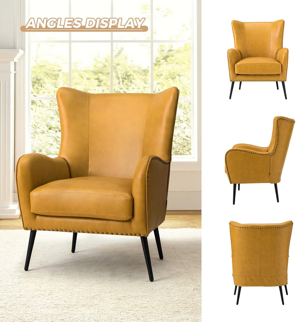 Faux Leather Accent Chair, Yellow