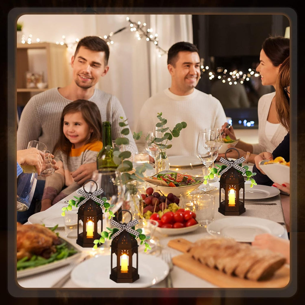 Farmhouse Mini Lanterns for Centerpieces Tiered Tray Decor, Black - Set of 3