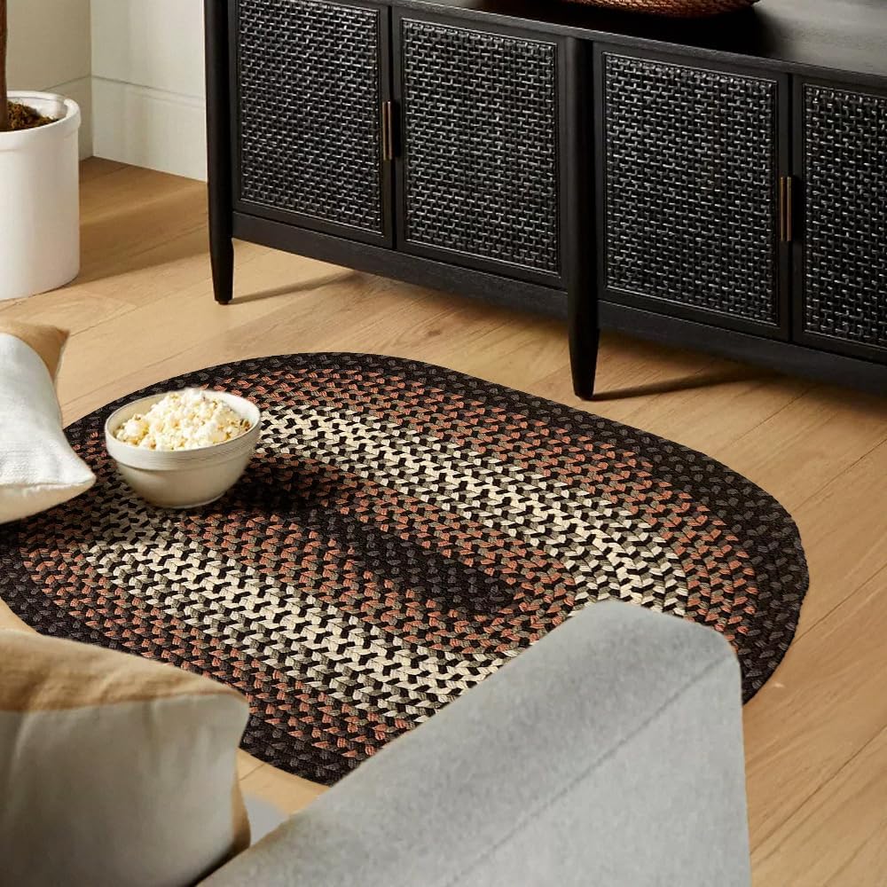 Tranquility TQ82 Black 2' x 3' Oval - Braided Area Rug, Home Decor, Floor Mat or Bedroom Rug - Easy Care, Ideal for