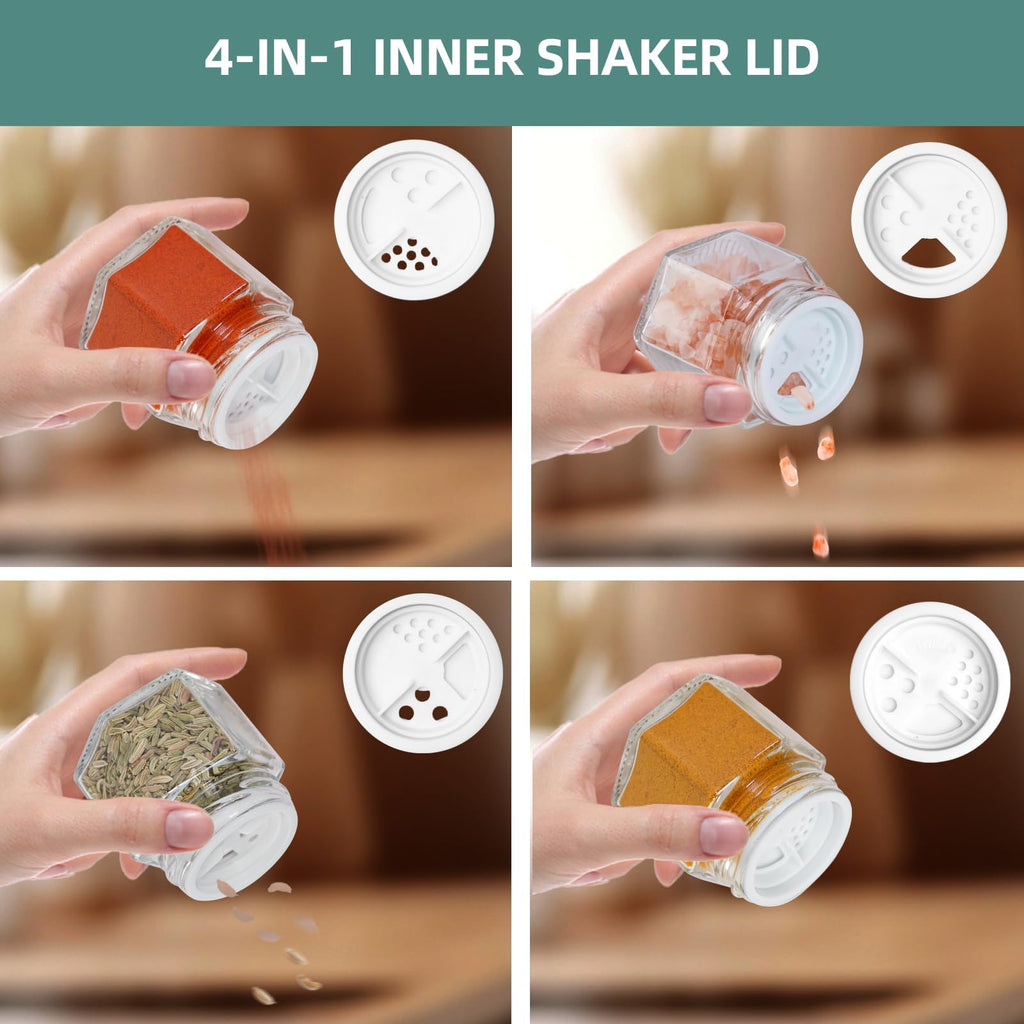 Set of 10 Magnetic Spice Jars for Refrigerator, Glass Small Hexagon Magnet Seasoning Containers with Labels, Shaker