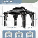 10'x12' Gazebo Hardtop Gazebo, Aluminum Pergola with Double  - Image 2