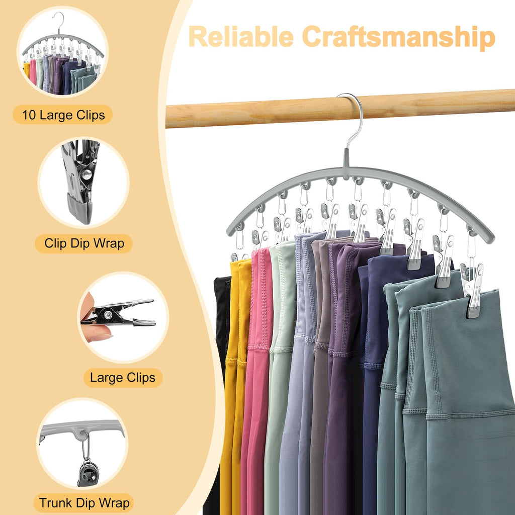 Legging Organizer for Closet, Metal Yoga Pants Hanger w/Rubber Coated 4 Pack w/10 Clips Hold 40 Leggings, Hangers