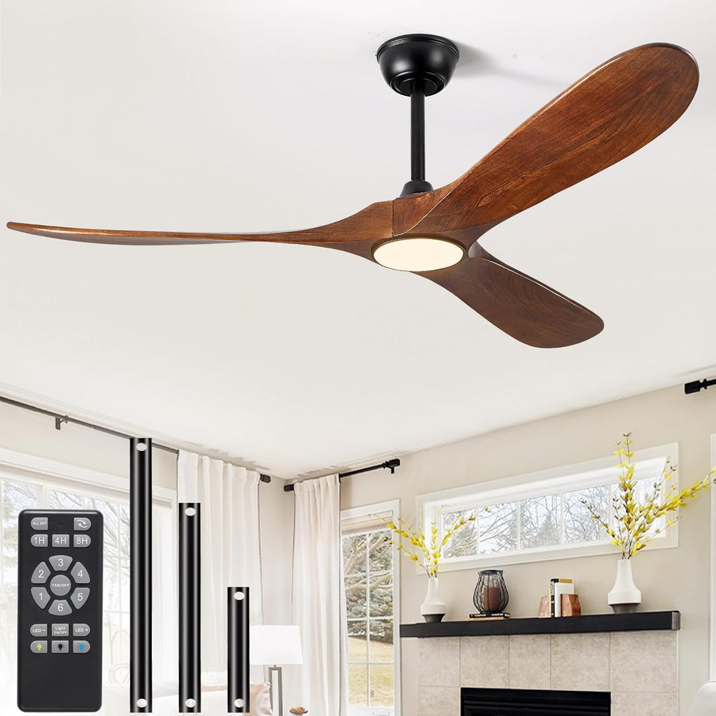 52" Ceiling Fan with Light and Remote, 6-Speed Dimmable Outdoor Ceiling Fan, High CFM Quiet 3 Blade Wood Ceiling Fan