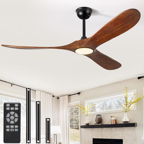 52" Ceiling Fan with Light and Remote, 6-Speed Dimmable Outdoor Ceiling Fan, High CFM Quiet 3 Blade Wood Ceiling Fan