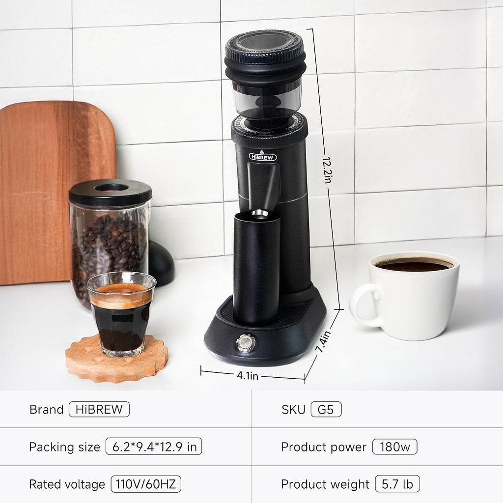 G5 Electric Burr Coffee Grinder, Aluminum Body, Single Dose, Black | 48mm Conical Burr with Dual Speed Grinding, 36