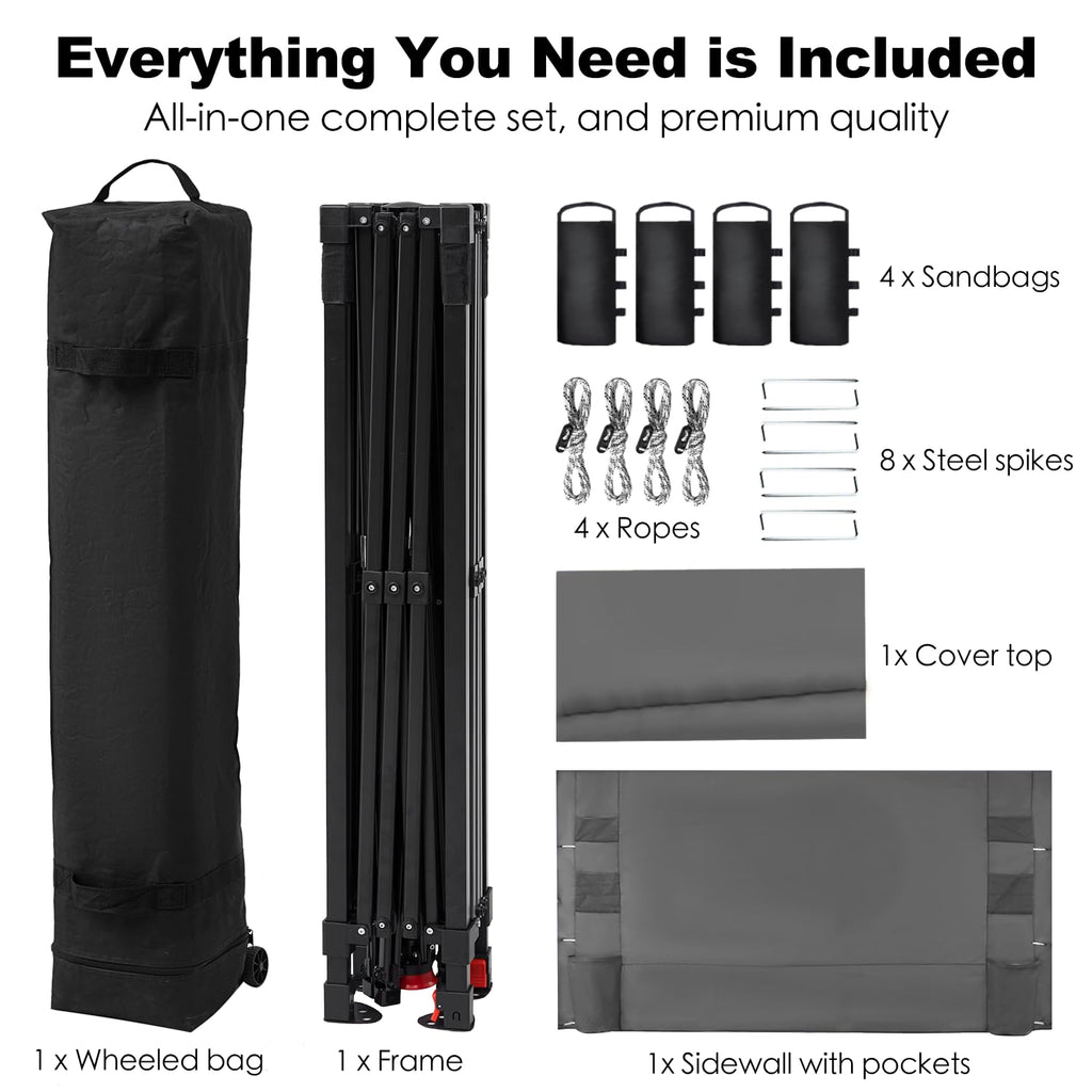 Pop Up Canopy Tent Outdoor Sidewall One Push (Gray, 10X10)