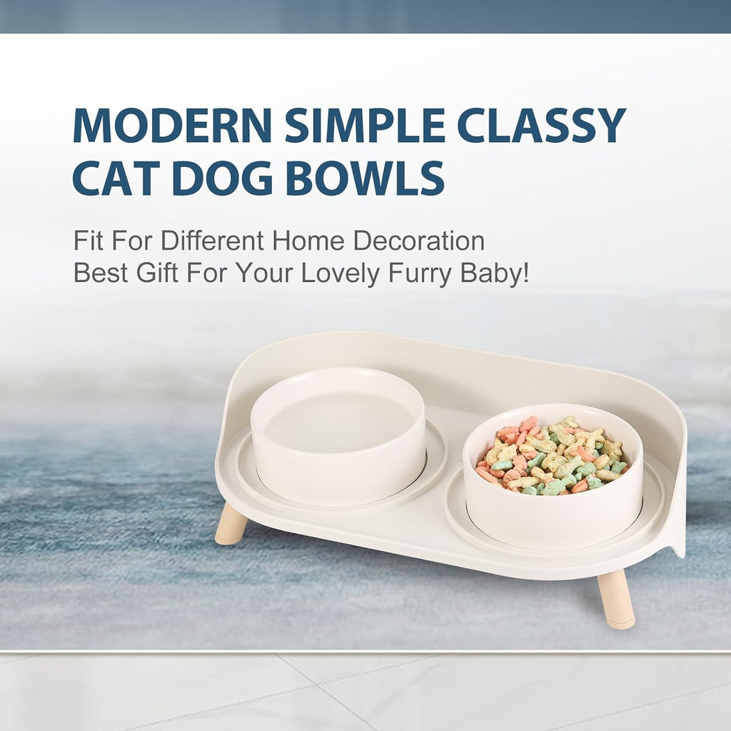 Elevated Dog Bowls Ceramic, Raised Cat Bowl Set for Food and Water, Mess Proof and High Wall Splash Guard