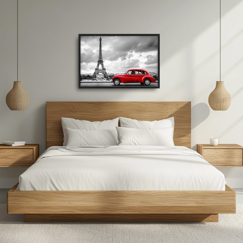 Eiffel Tower Large Wall Black and White Framed Red Wall Decor Paris City Pictures Oversized Canvas Print Painting