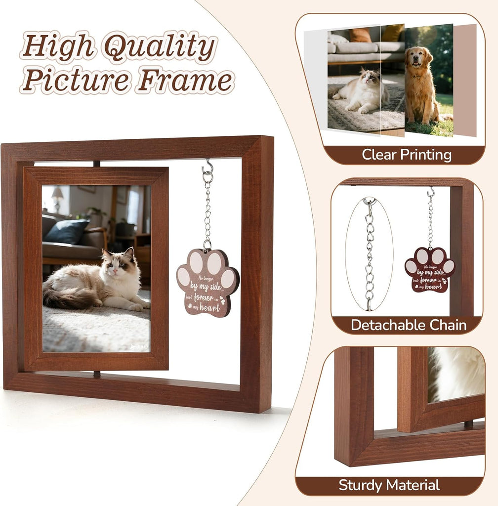 Dog Memorial Gifts for Loss of Dog, Rotating Wooden 4x6 Picture Frame
