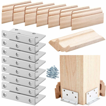 2 Set 3" Newel Post Mounting Kit 8 Pcs L Bracket Post Fasteners with 8 Pcs Maple Wood Skirt Trim and Screws for