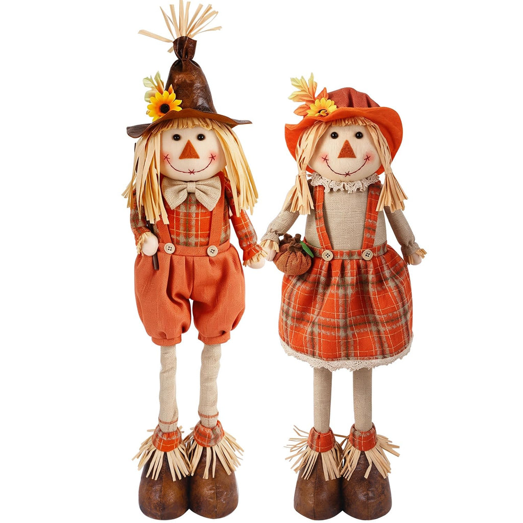 2 Pack Fall Decorations Standing Scarecrows with Stretchable Legs
