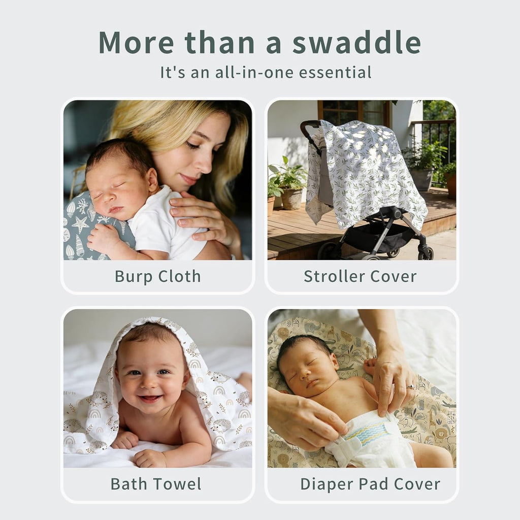 4 Set Muslin Swaddle Blankets Receiving Blanket for Baby | Boys, Girls Cute Soft Print Baby Towel Wrap