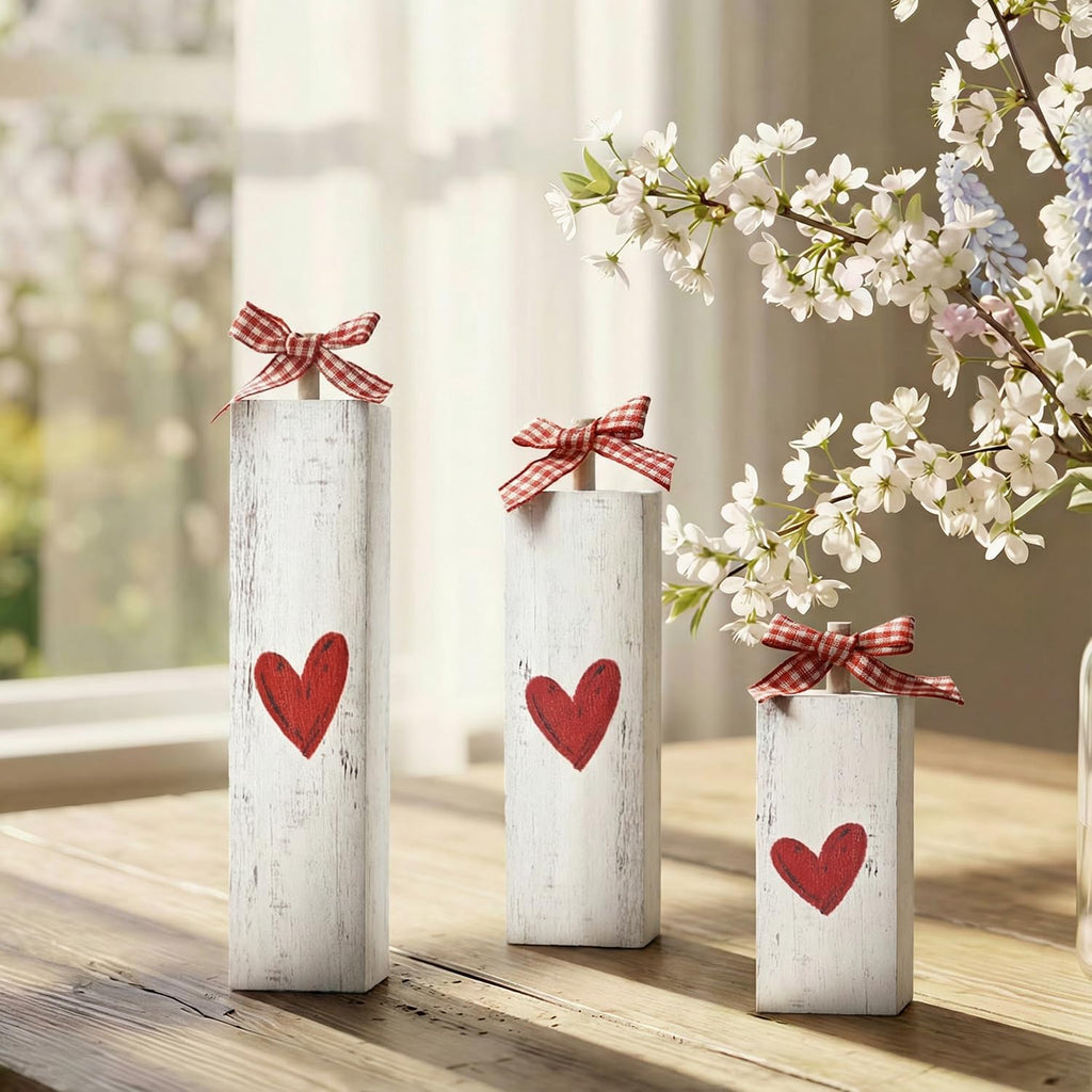 Smile Valentine's Day Wooden Block Decor, Heart-Themed - Set of 3