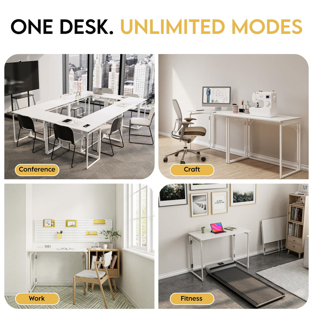 39.4" Folding Desk: No Assembly, Wood Top for Small Spaces