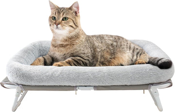 Elevated Cat Bed Foldable Raised Pet Hammock Self-Supporting Puppy Lounger with Off Floor Metal Frame Washable Cover