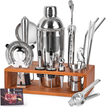 20-Piece Bartender Kit with Stand, Cocktail Shaker Set Bar, 25oz Professional Stainless Steel Bar Tool Set with
