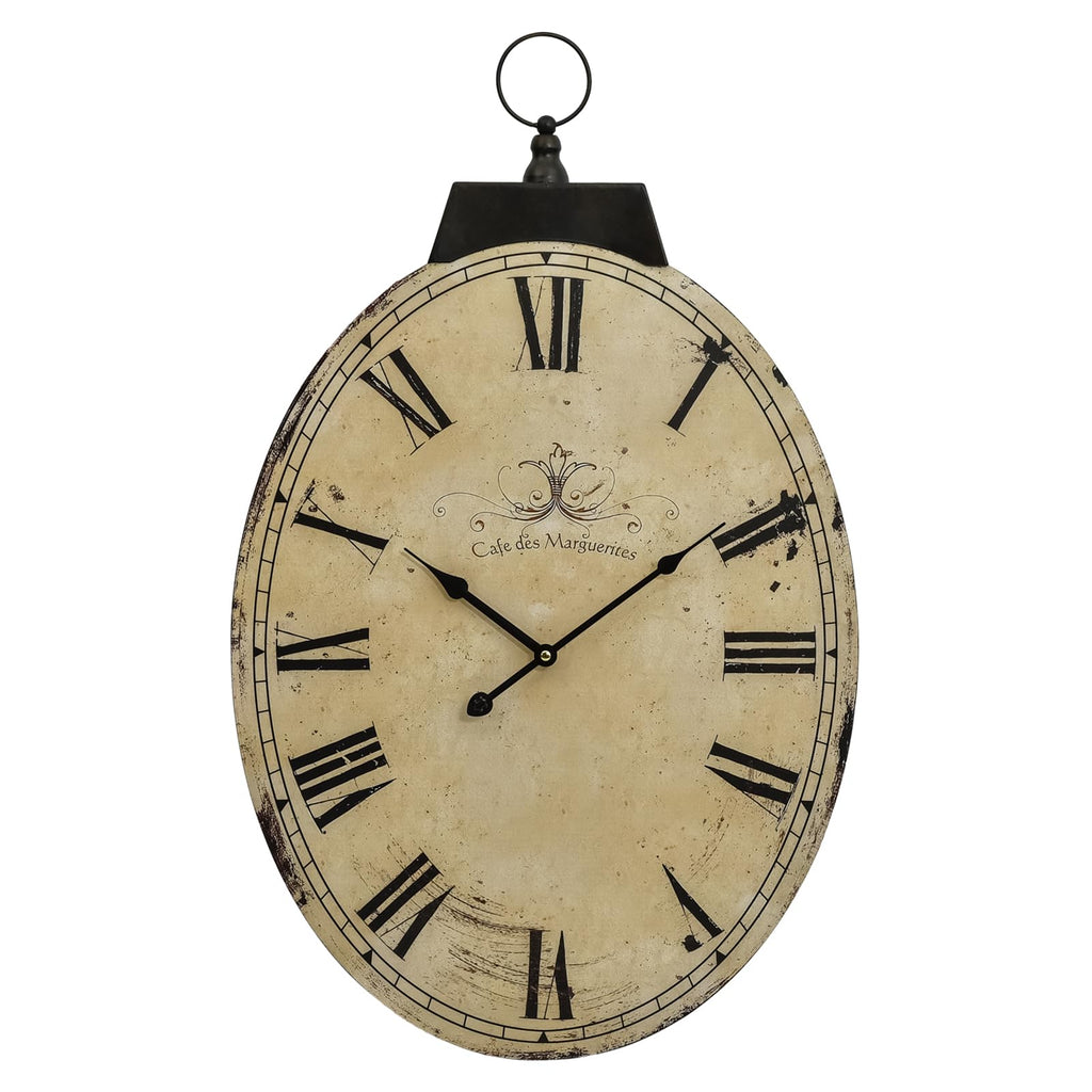 29 Inch Vintage Yellow Oval Wall Clock, Silent Non-Ticking Quartz Battery Operated Wall Clock, Large Roman Numerals