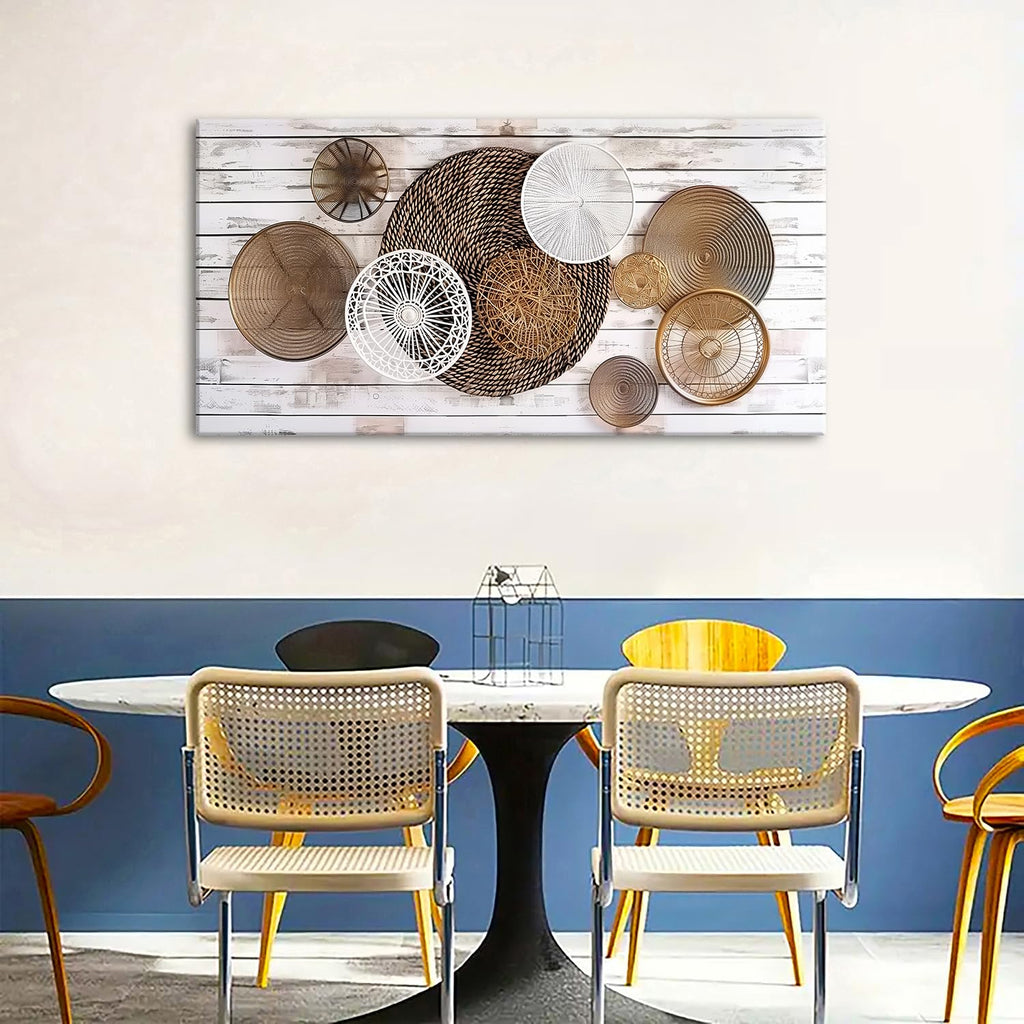 Boho Abstract Canvas Wall Art Picture Rustic Neutral Geometric Basket Painting Wall Decor Farmhouse Prints Minimalist