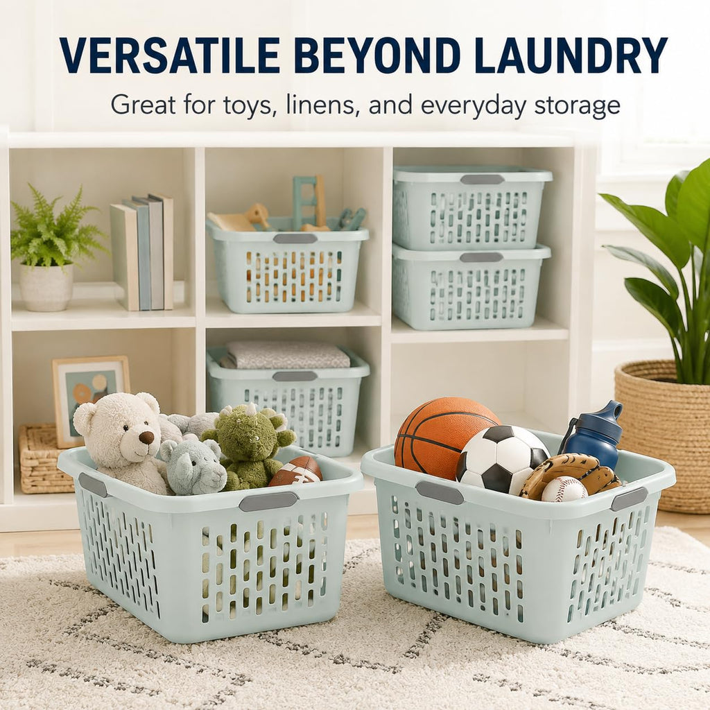 Laundry Basket 2 Bushel Plastic with 4 Handles 6 Pack Mint