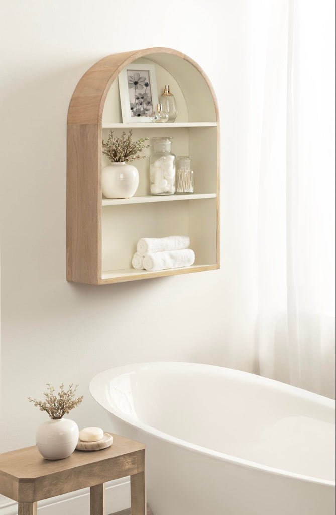 Arcott Modern Arched Wall Shelf, 18 x 6 x 26, White and Light Natural, Transitional Arch Wall Shelves for