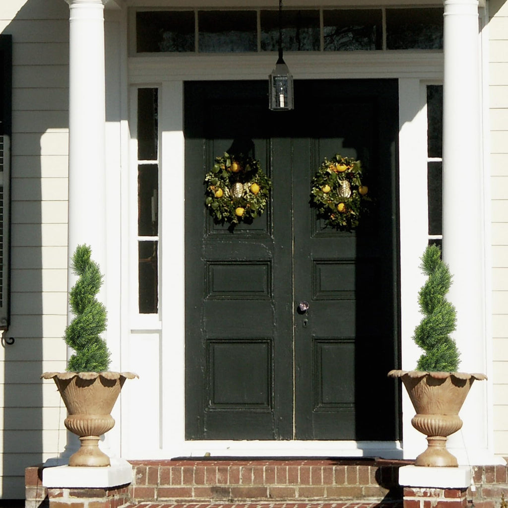 3ft Tall Spiral Topiary Trees Artificial Outdoor Set of 2 | UV Resistant Realistic Faux Cedar Cypress Fake Plants