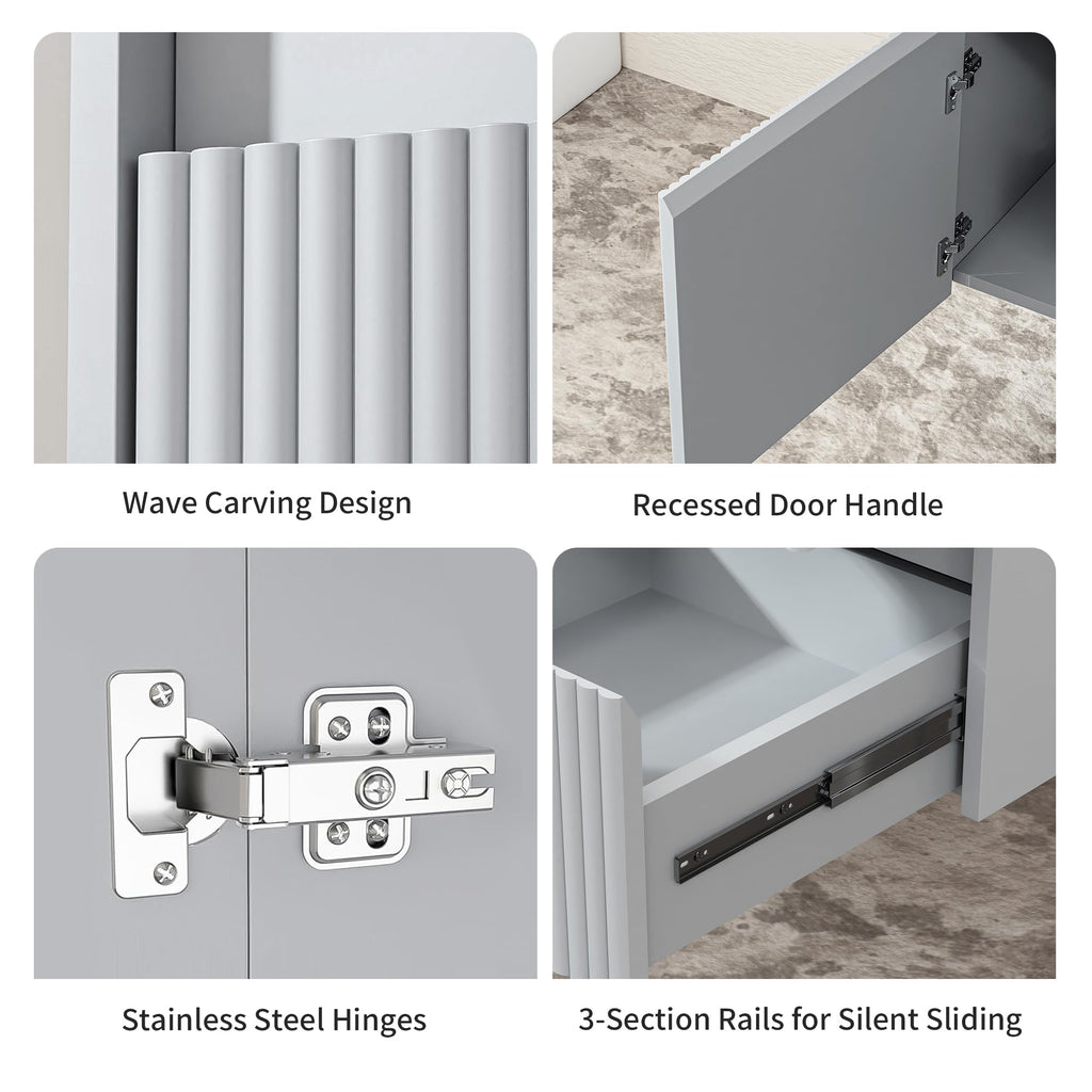 Floating Bathroom Vanity 32 Inch, Wall Mounted Bathroom Vanity with Ceramic Sink and 2 Drawers for Storage, Modern