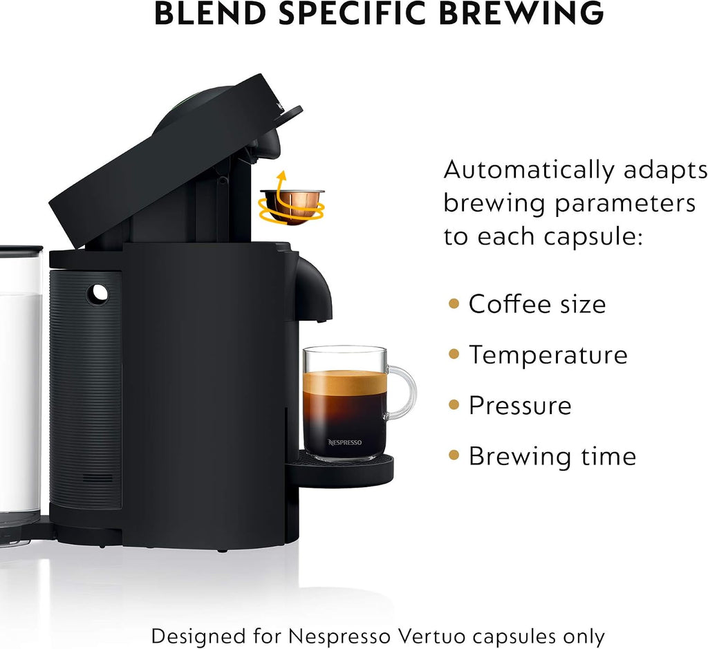 Vertuo Plus Deluxe Coffee Machine with Milk Frother, Matte Black | Matte coffee and espresso maker by , brews 4 cup