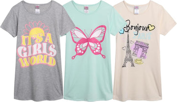 Girls Nightgowns - 3 Pack Soft Short Sleeve Nightgown Girls Pajamas - Cozy Cute Sleep Dress Pajamas