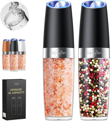 Gravity Electric Salt and Pepper Grinder Set Shakers UPGRADED 9OZ XL CAPACITY Battery Powered Refillable Automatic - Set of 2