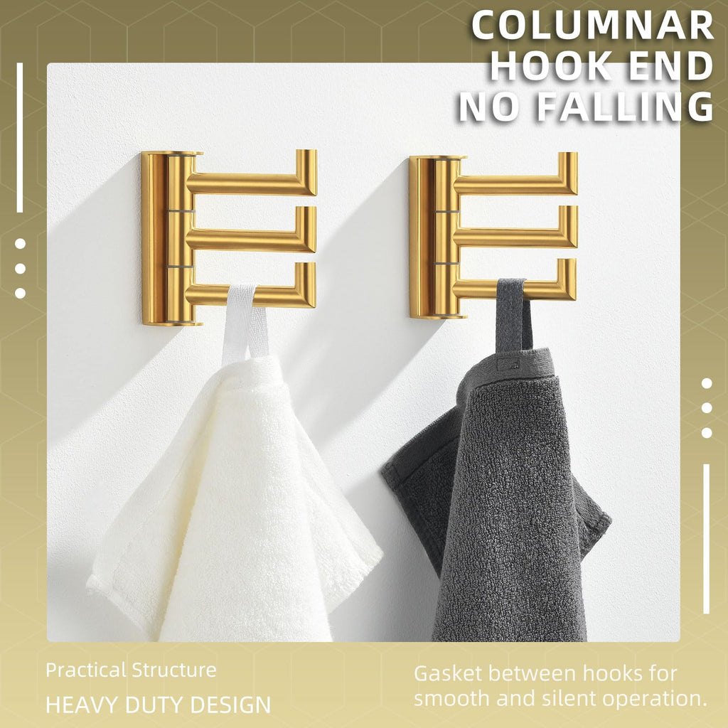 Towel Hooks, Swivel Bathroom Hook, Brushed Dark Gold, 2 Pack