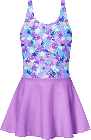 Girls One Piece Swimsuit with Skirt Bathing Suit Swim Dress