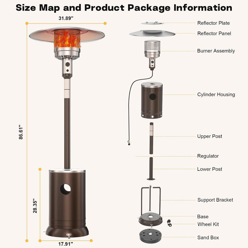 50,000 BTU Patio Heater - Propane Patio Heater with Sand Box, Double-Layer Stainless Steel Burner, Round Table Design