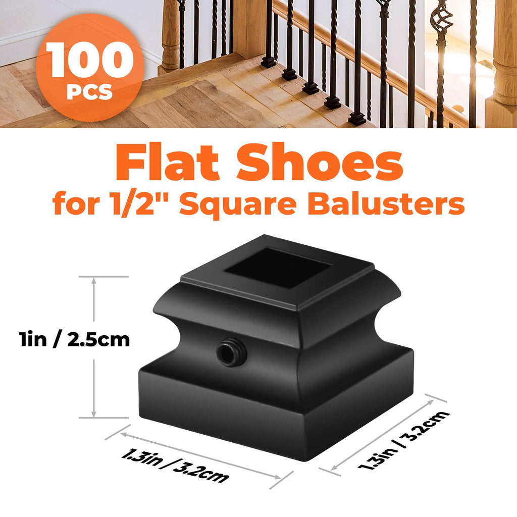 100-Pack Baluster Shoes, Aluminum Flat Shoes with Screws