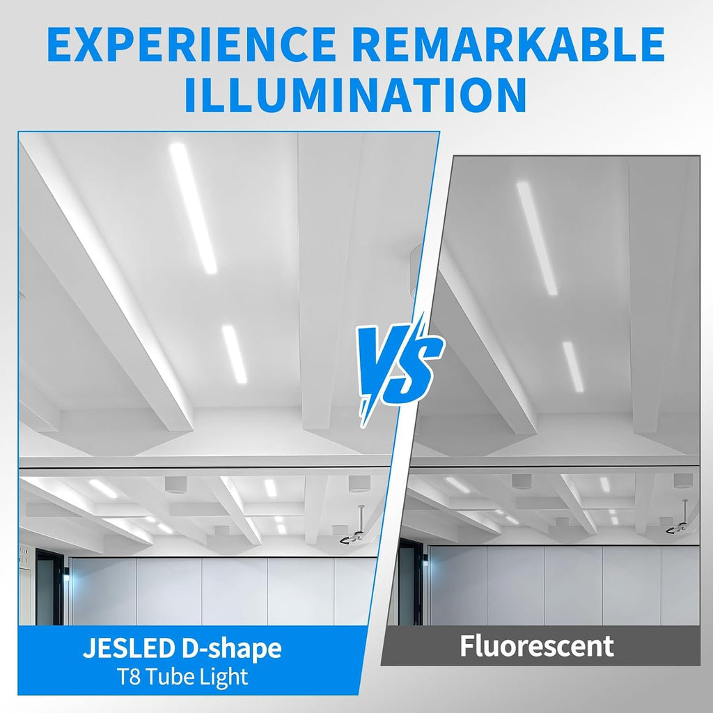 4FT T8 LED Bulbs 40W 5200LM 6000K, D-Shaped, Type A+B 6Pack