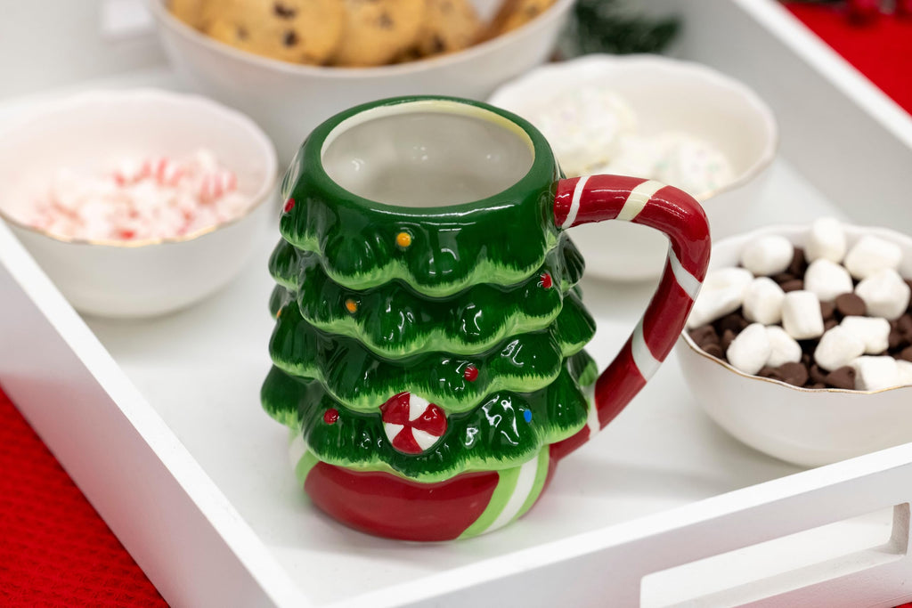 Peppermint Tree 14 ounce Dolomite Ceramic Christmas Holiday Festive Coffee Tea Cup Mugs For Your Favorite Morning