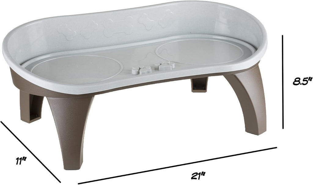 Elevated Pet Feeding Tray - 21′′ x 11′′ x 8.5′′ Raised Dog Bowl Stand with Splash Guard and Non-Skid Feet
