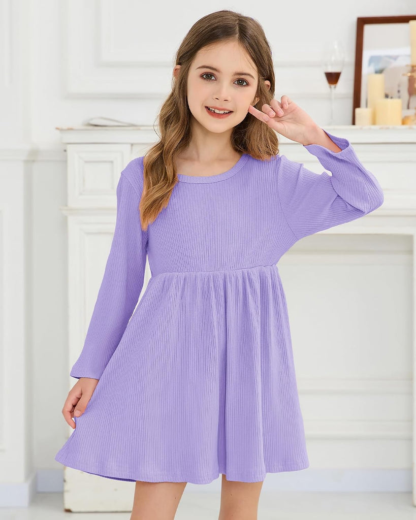 Long Sleeve Dress: Pack Soft Ribbed Ruffles Unicorn Print Toddler Girl Dresses for Casual Birthday Party