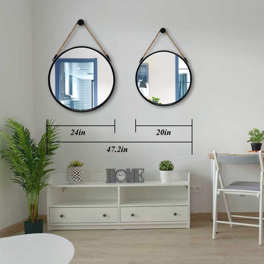20" Round Wall Mirror with Jute Rope, Circle Hanging Mirror for Wall