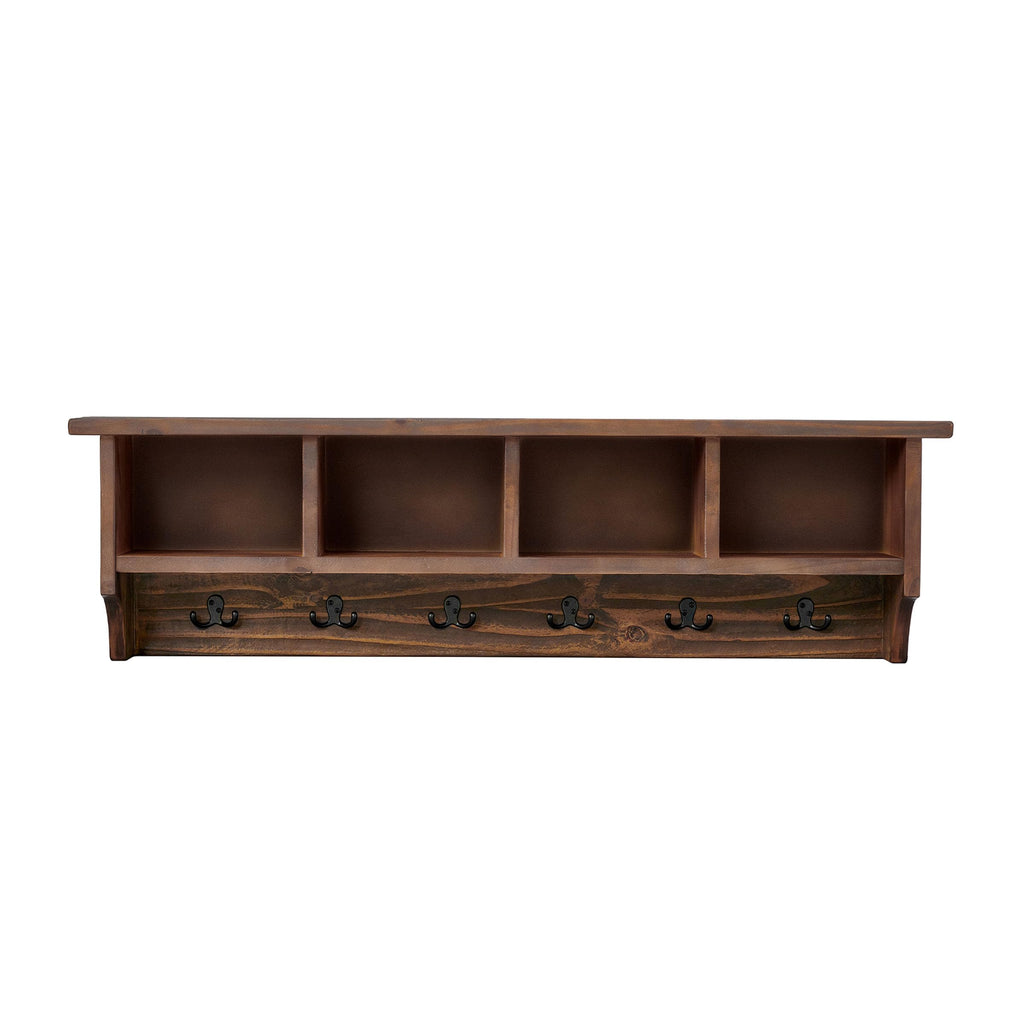 Pomona Solid Wood Entryway Coat Rack with Cubbies, Rustic Brown, 48"