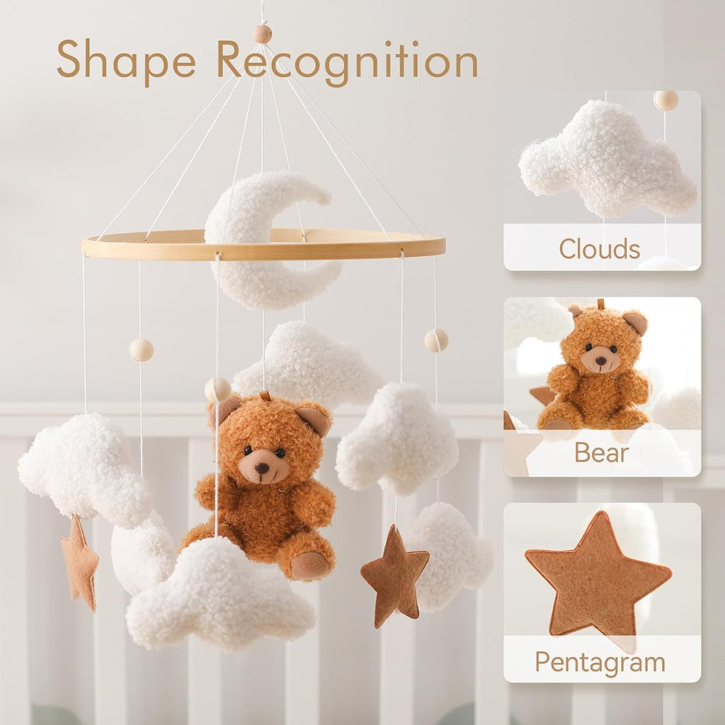 Baby Crib Mobile Bear Nursery Mobile for Boys Girls Teddy Velvet Mobile Nursery Decor for Infant Bedroom Hanging Baby