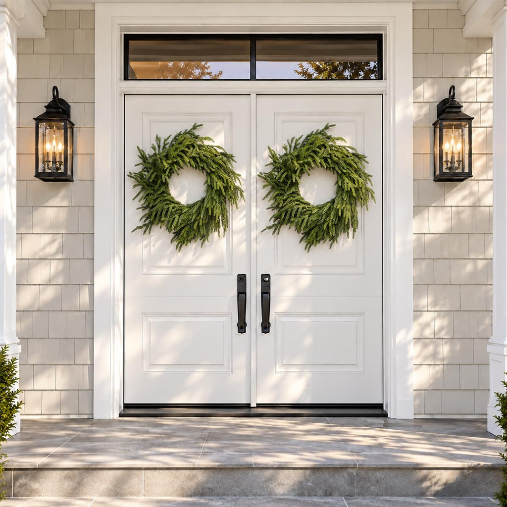 24 Inch Christmas Wreaths for Front Door Real Touch Norfolk Pine Wreath for Winter Indoor&Outdoor Porch Windows Wall