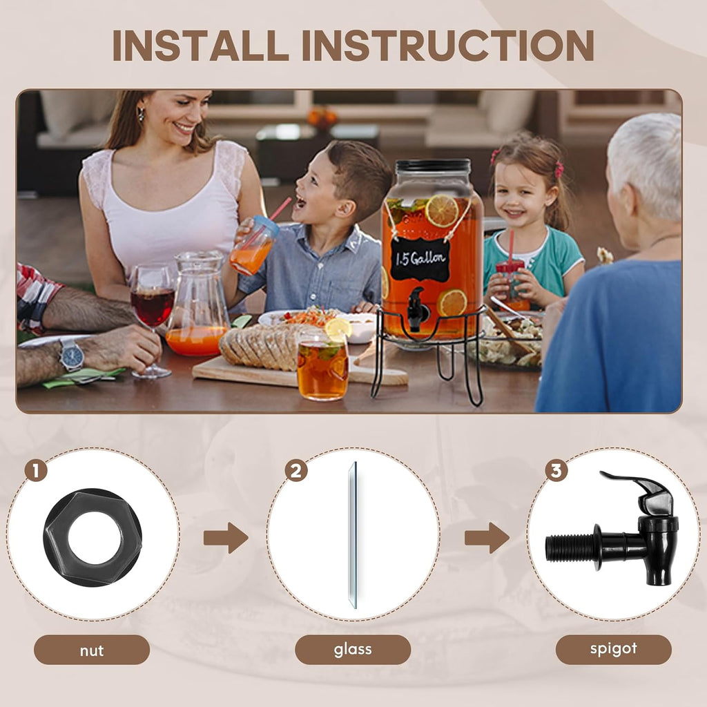 1.5 Gallon for Parties, Ice Beverage Dispensers with Stand, Glass Water Dispenser with Spigot, Laundry Detergent