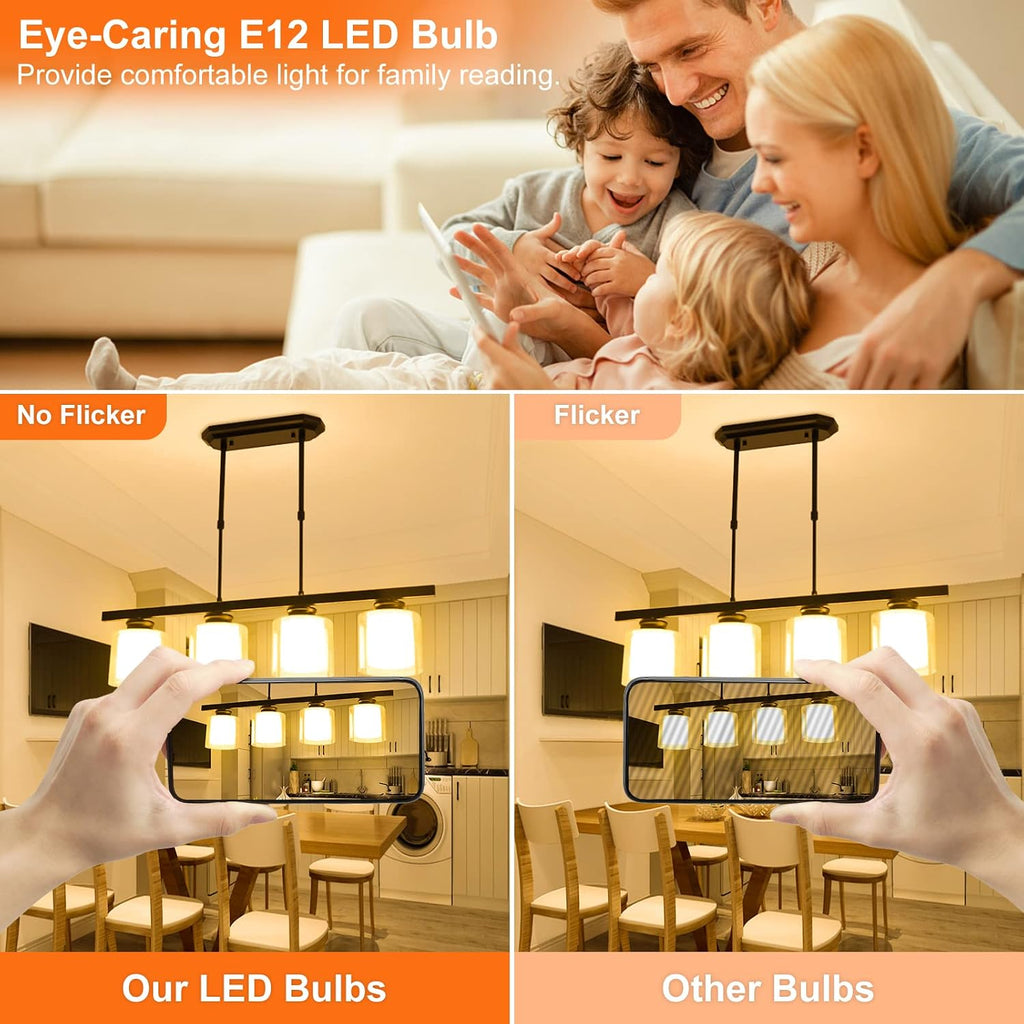 A15 Ceiling Fan Light Bulbs, E12 Base, 6Watt (60-Watt Replacement), Soft White 2700K, Non-Dimmable, Candelabra Base