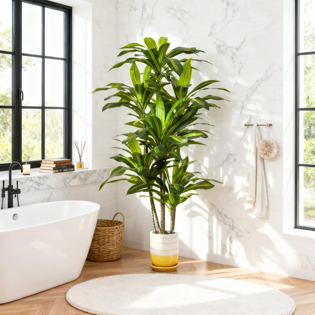 5ft Dracaena Artificial Plant - Large Tropical Indoor Fake Tree with Lifelike Leaves - Tall Faux Floor Plant in Pot