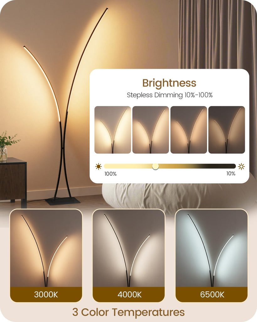 Modern 85.4" Arc Floor Lamp, 2 Lights Arched Standing Tall Lamp with Remote, X-Shaped Bright Curved Lamp, Dimmable