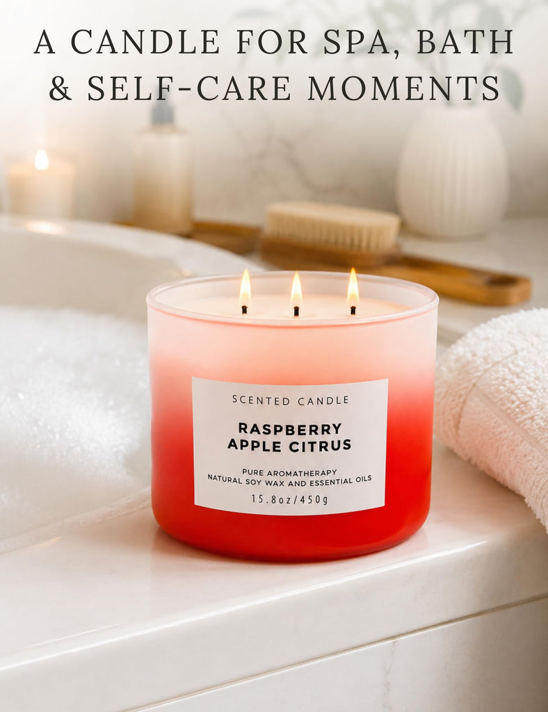 Raspberry Apple Citrus Scented Candle, Fruity 3-Wick Soy Candle, 15.8 Oz