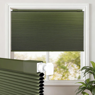 No Drill Cordless Cellular Shades, Green, Honeycomb Blinds for Indoor Windows, Blackout, Easy Install, Shades