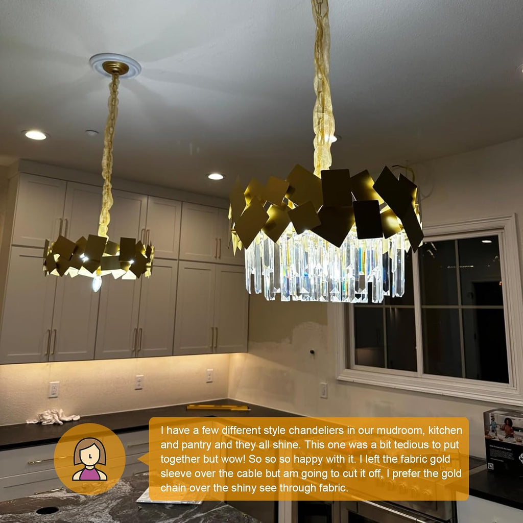 Modern Crystal Chandelier Gold 24" Round Chandeliers for Dining Room 9 Light Drum Ceiling Pendant Light Fixture K9